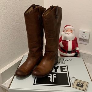 FRYE Melissa Button dark brown leather tall pull on boots ladies size 10M